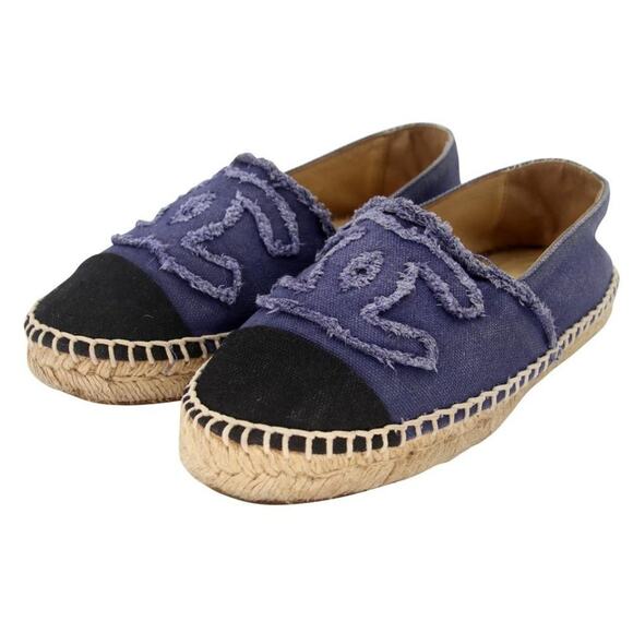 Chanel Espadrille 37 Canvas Linen Raw Edge Cap-toe Flats CC-0717N-0002 - Picture 4 of 12